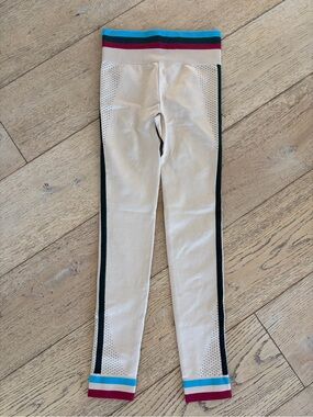 The Upside Beige Performance Leggings with Color-Block Waistband